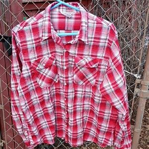 Plaid Button Down Shirt - Red and White